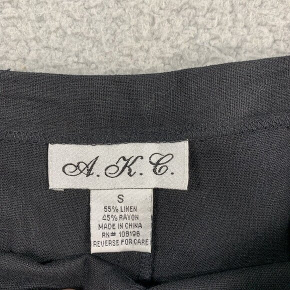 VTG 90s AKC 3pc Pant Set Womens Small Black Blue Linen Blend Floral Casual-Suit - Picture 7 of 16